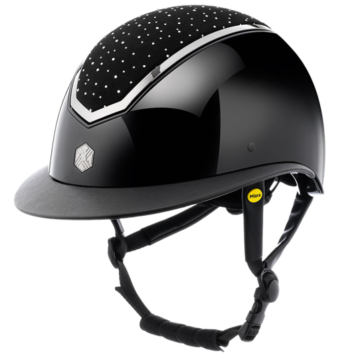 Casque d'équitation MIPS Kylo Gloss Wide Peak Crystal Noir/Chrome dans le groupe Équipement d'équitation / Casque d'équitation / Casques MIPS chez Equinest (0209020722BACH_r)