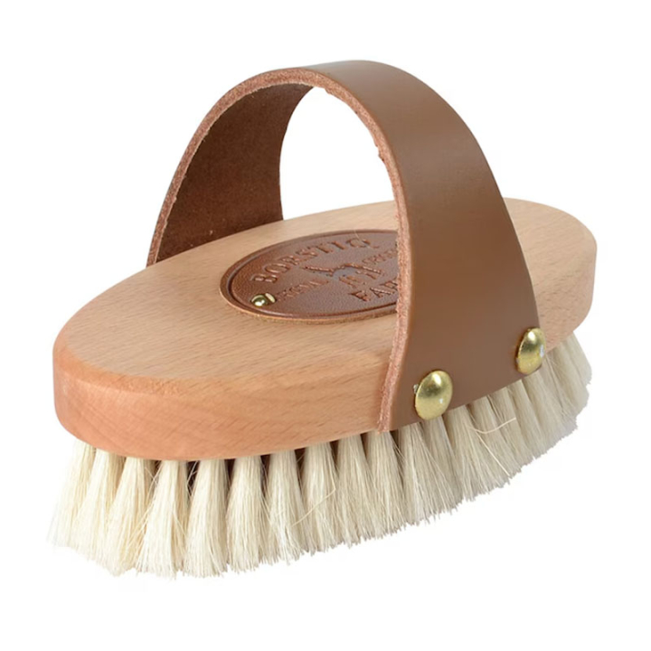 Brosse en poils de chèvre avec sangle en cuir Marron dans le groupe Produits de soins / Brosses et étrilles / Brosses pour le corps chez Equinest (0657BR_r)