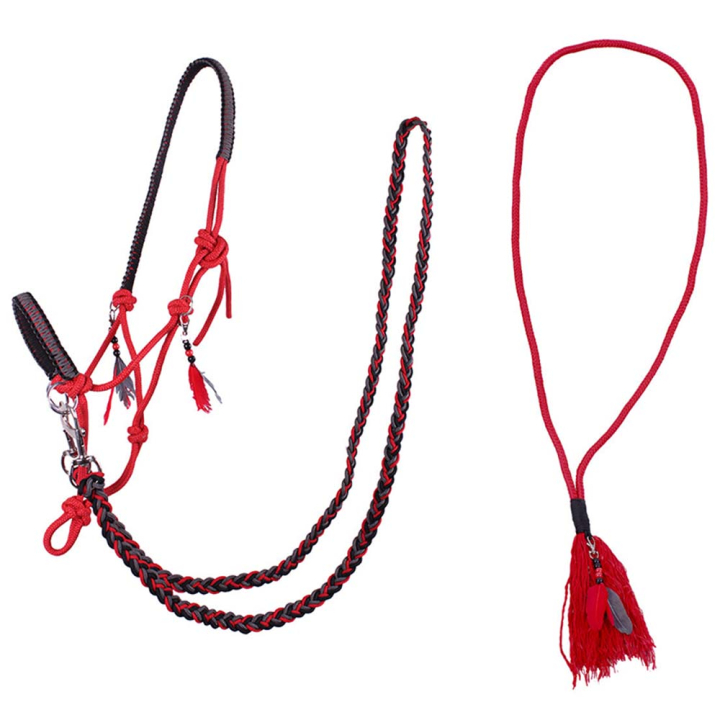 Halter en corde avec rênes Combi Liberty Rouge dans le groupe Équipement cheval / Licols / Longes en corde chez Equinest (1096RO1RE_r)
