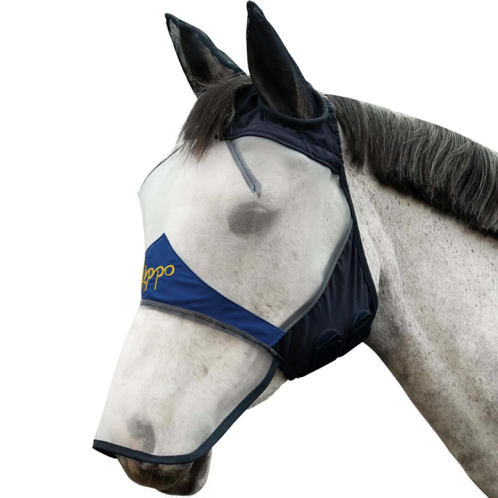Bonnet anti-mouches Pro med Öron och Nos Blanc/Marine dans le groupe Anti-mouches / Masques anti-mouches  chez Equinest (229701WHNA_r)