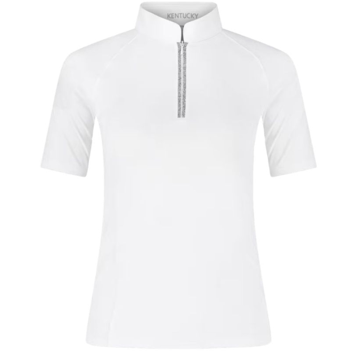 Haut de concours Classic Glitter Zipper Short Sleeve Blanc dans le groupe Vêtements d'équitation / T-shirts & Hauts d'équitation / Chemises & polos de concours chez Equinest (320280236WH_r)