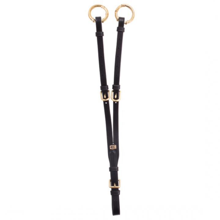 Martingale courte  Logo en E avec anneaux ouvrables Noir/Laiton dans le groupe Équipement cheval / Martingales & Enrênements / Martingales chez Equinest (610001100202BA)