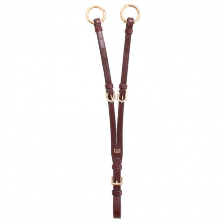 Martingale courte  Logo en E avec anneaux ouvrables Marron/Laiton dans le groupe Équipement cheval / Martingales & Enrênements / Martingales chez Equinest (610001100202BR)