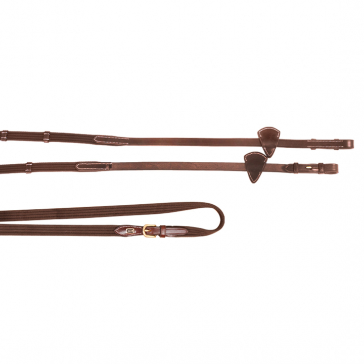 Rênes tissées E-Logo Marron/Laiton dans le groupe Équipement cheval / Rênes / Rênes en ruban tissé chez Equinest (623000100203BR)
