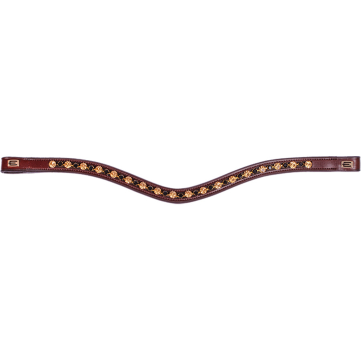 Frontal E-Logo & Cristaux Dorés/Noir Marron/Laiton dans le groupe Équipement cheval / Briderie & Frontaux / Frontaux chez Equinest (6230056BRGO)
