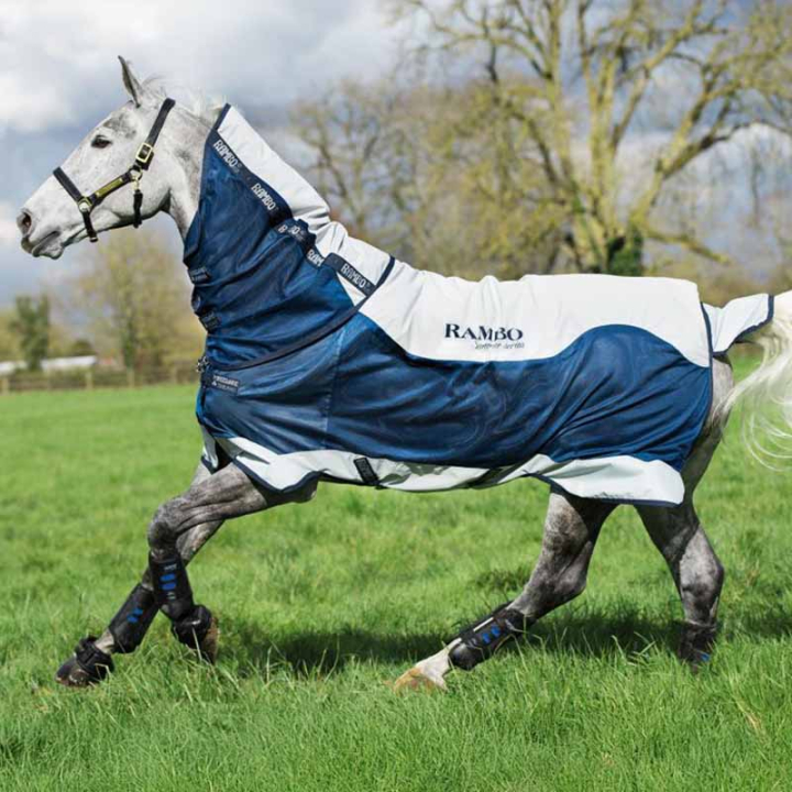 Couverture imperméable & Anti-Mouches Rambo Summer Series V-Front Bleu marine/Gris dans le groupe Anti-mouches / Couvertures cheval chez Equinest (AAAA6SBJ0_r)