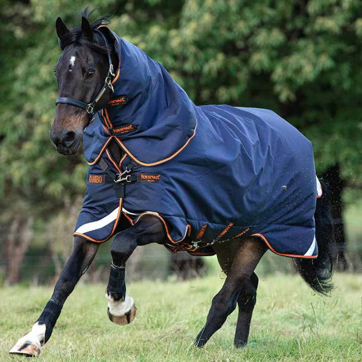 Couverture imperméable Rambo Supreme 50g Bleu marine/Orange dans le groupe Couvertures cheval / Couvertures d'extérieur / Couvertures imperméables cheval chez Equinest (AASAA1Ma_r)