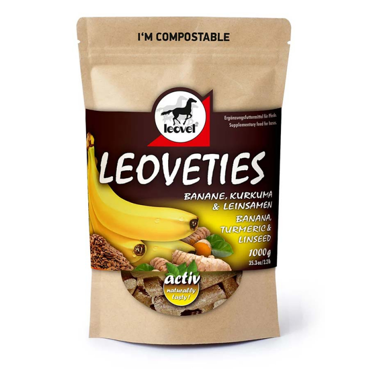 Friandises pour chevaux Leoveties Banane/Curcuma/Lin 1kg dans le groupe Produits de soins / Friandises pour chevaux chez Equinest (LV120575)