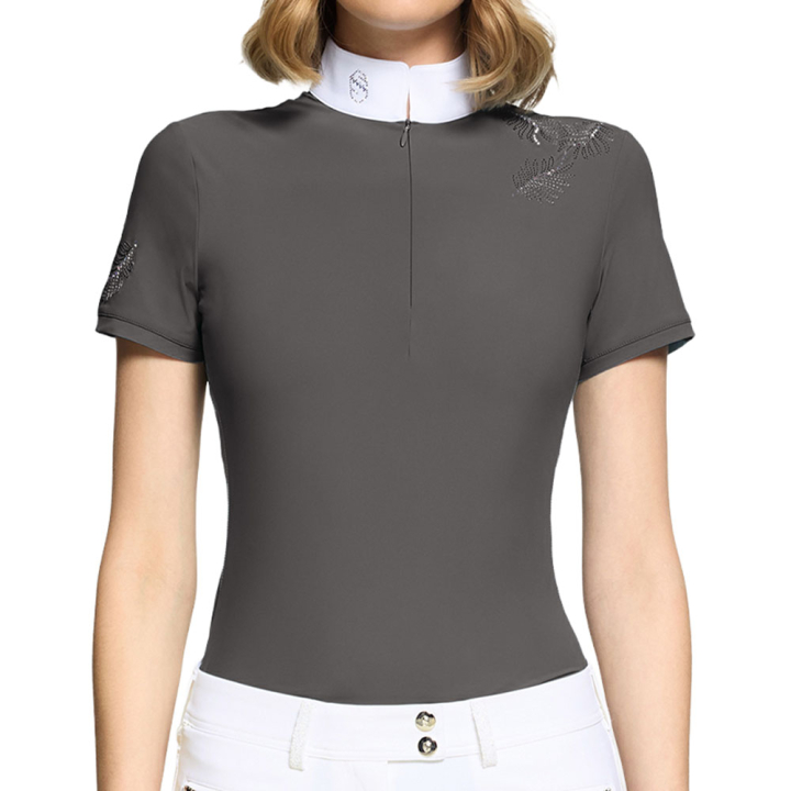 Chemisier de concours Lea Crystal Leaf Ferna Gris dans le groupe Vêtements d'équitation / T-shirts & Hauts d'équitation / Chemises & polos de concours chez Equinest (PFST0372GR_r)