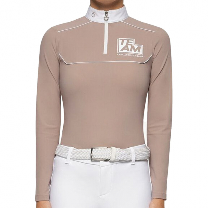 Maillot de compétition Junior Team Daytona Jersey Zip Polo Beige dans le groupe Vêtements d'équitation / T-shirts & Hauts d'équitation / Chemises & polos de concours chez Equinest (POA082BE)