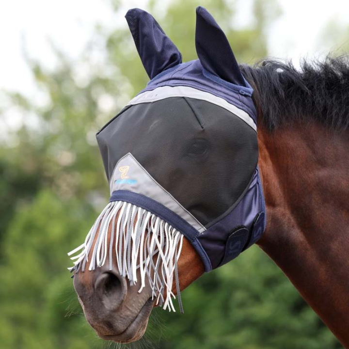 Masque anti-mouches Fine Mesh with Ears & Nose Fringe Bleu Marine dans le groupe Anti-mouches / Masques anti-mouches  chez Equinest (SH666417NA_r)