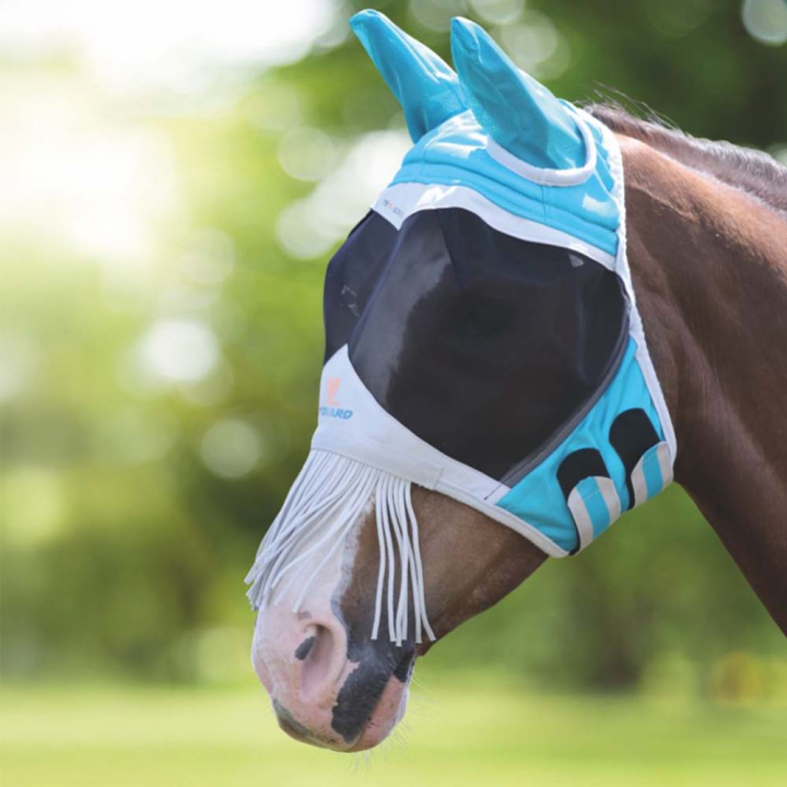 Bonnet anti-mouches avec Oreilles & Franges Teal/Gris dans le groupe Anti-mouches / Masques anti-mouches  chez Equinest (SH66642TEYE_r)