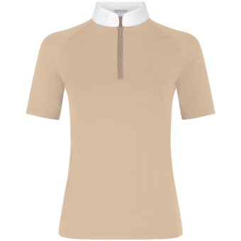 Haut de concours Classic Glitter Zipper Short Sleeve Beige