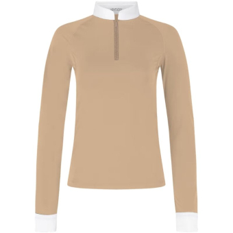 Haut de concours Classic Glitter Zipper Long Sleeve Beige