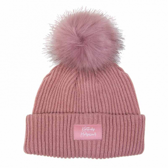 Casquette Beanie Pompon Vieux Rose