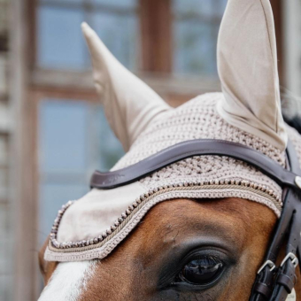 Bonnet Wellington Velours Perles Beige