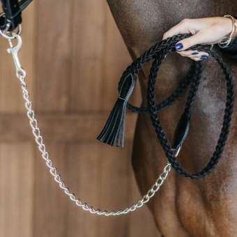 Longe en cuir avec chaîne Plaited Working Collection Noir