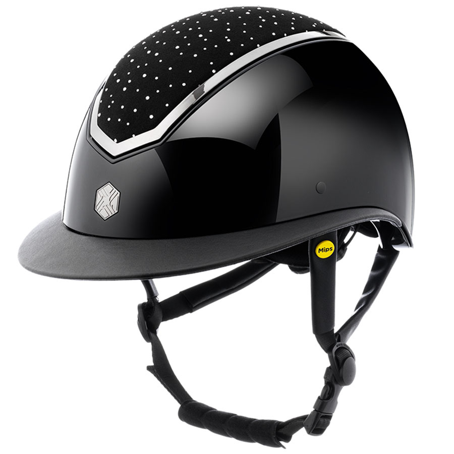 Casque d'équitation MIPS Kylo Gloss Wide Peak Crystal Noir/Chrome