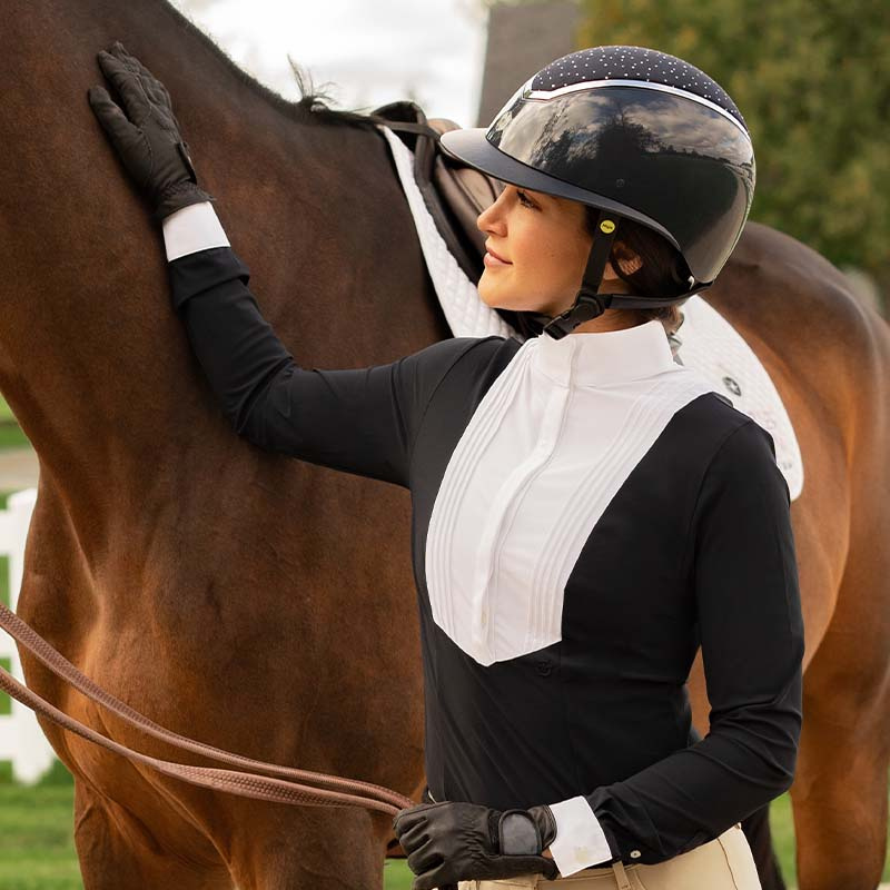 Casque d'équitation MIPS Kylo Gloss Wide Peak Crystal Noir/Chrome