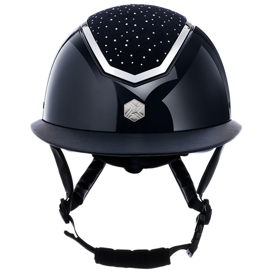 Casque d'équitation MIPS Kylo Gloss Wide Peak Crystal Bleu marine/Argent