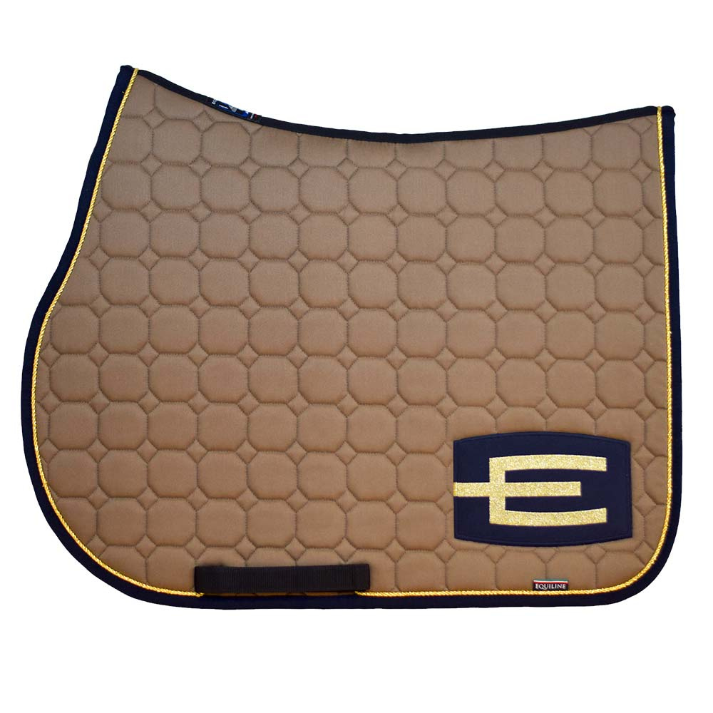 Tapis de selle E-logo Cappuccino Marine/Or