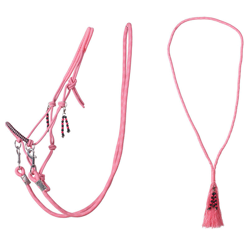 Halter en corde avec rênes Combi Liberty Rose Clair