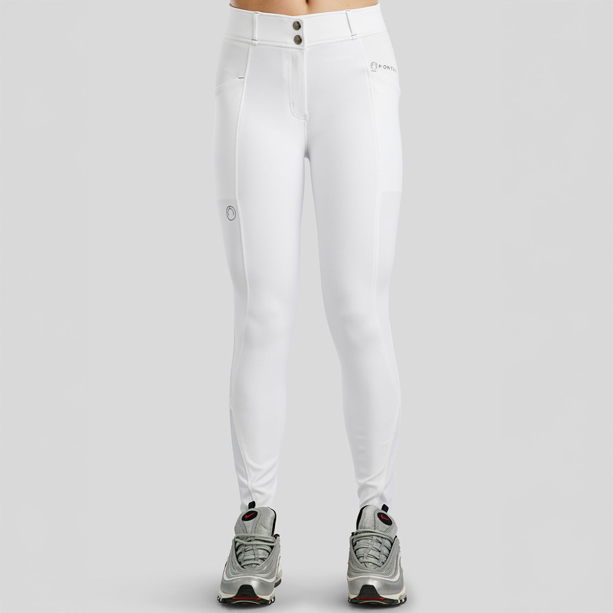 Culotte d'équitation MoZida Refined Gun Metal Crystals Knee Grip Blanc