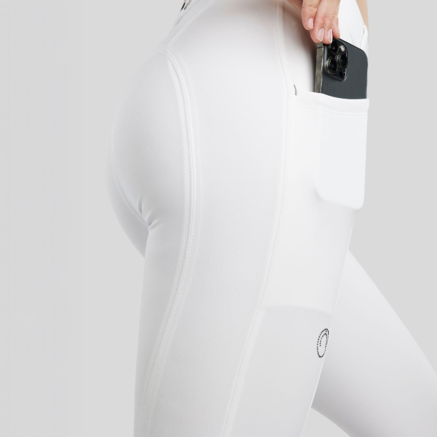 Culotte d'équitation MoZida Refined Gun Metal Crystals Knee Grip Blanc