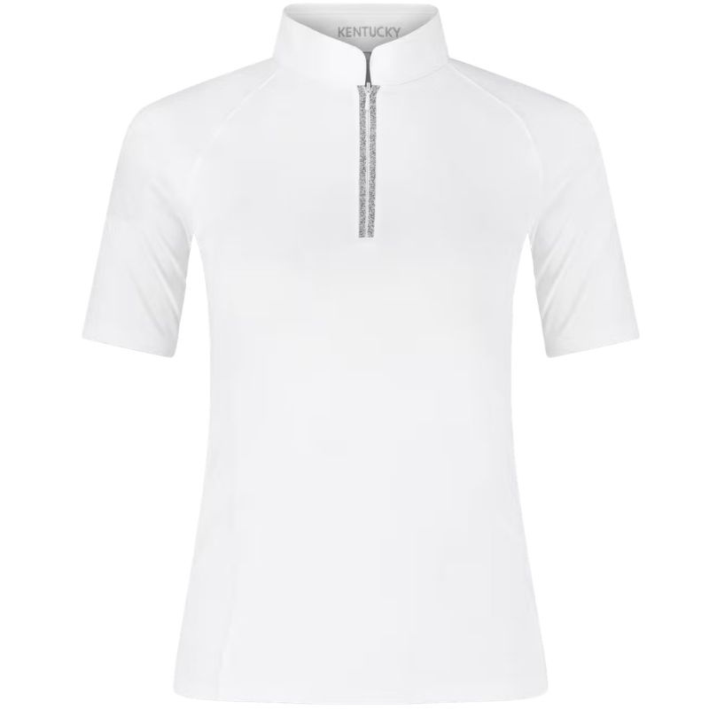 Haut de concours Classic Glitter Zipper Short Sleeve Blanc