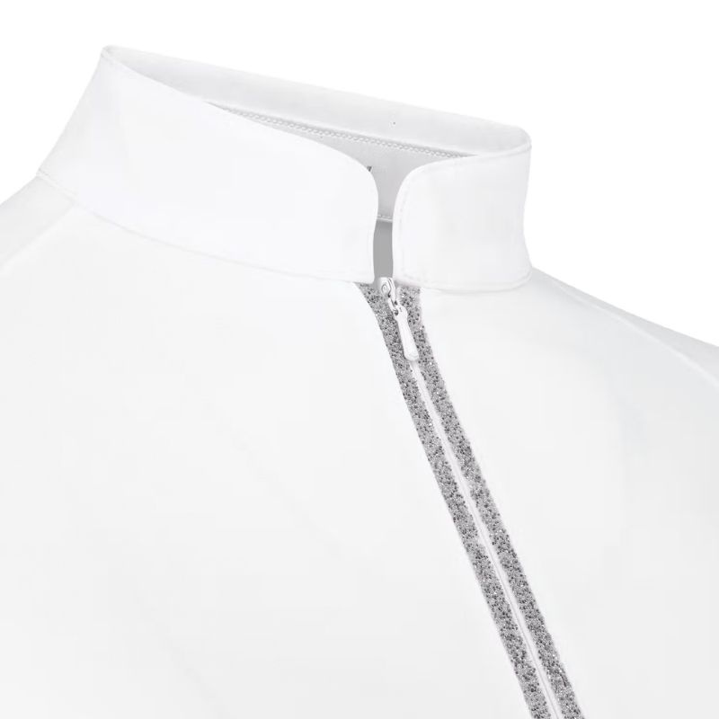 Haut de concours Classic Glitter Zipper Short Sleeve Blanc