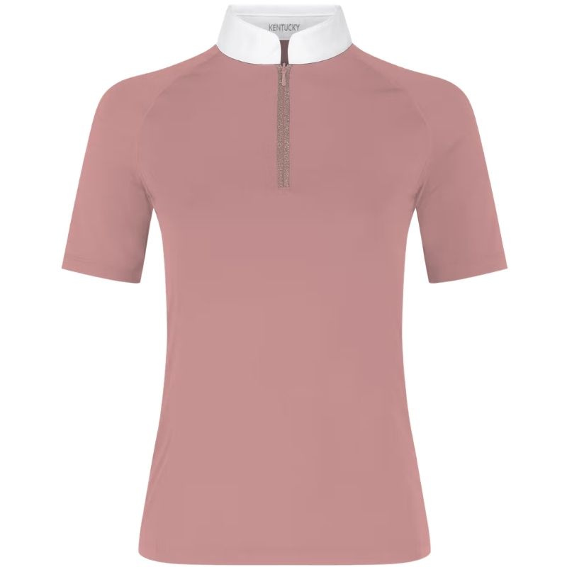 Haut de concours Classic Glitter Zipper Short Sleeve Vieux Rose