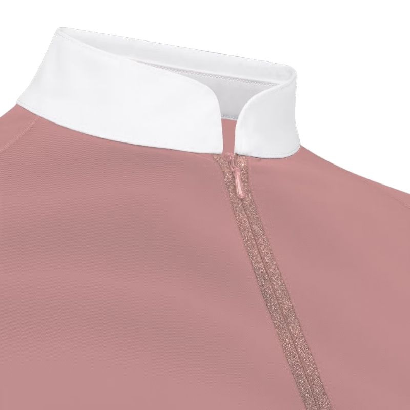Haut de concours Classic Glitter Zipper Short Sleeve Vieux Rose