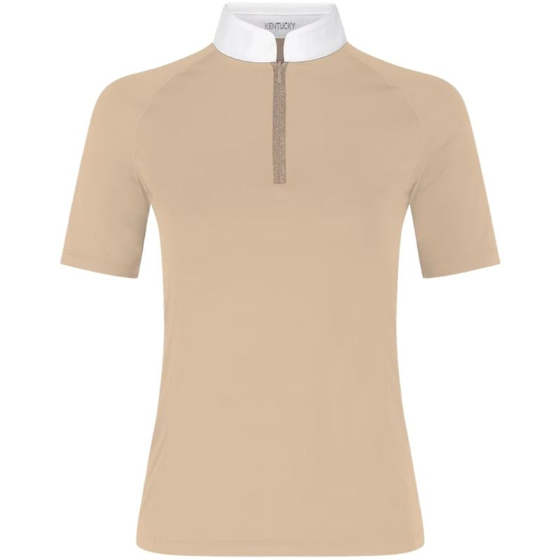 Haut de concours Classic Glitter Zipper Short Sleeve Beige