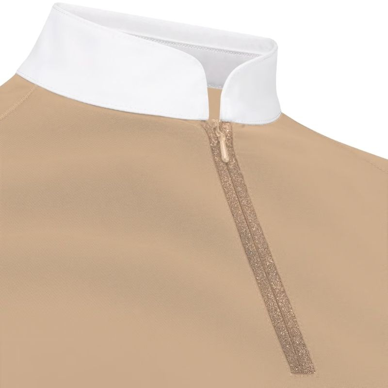 Haut de concours Classic Glitter Zipper Short Sleeve Beige