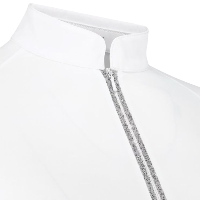 Haut de concours Classic Glitter Zipper Long Sleeve Blanc