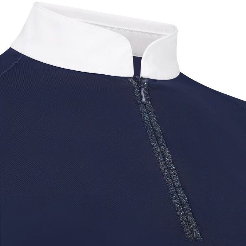 Haut de concours Classic Glitter Zipper Long Sleeve Bleu Marine
