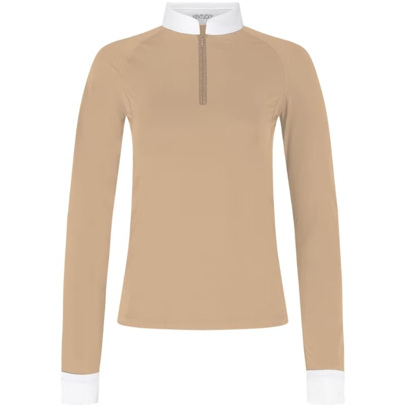 Haut de concours Classic Glitter Zipper Long Sleeve Beige