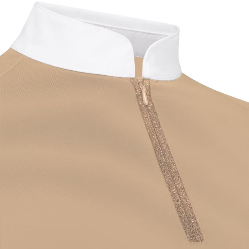 Haut de concours Classic Glitter Zipper Long Sleeve Beige