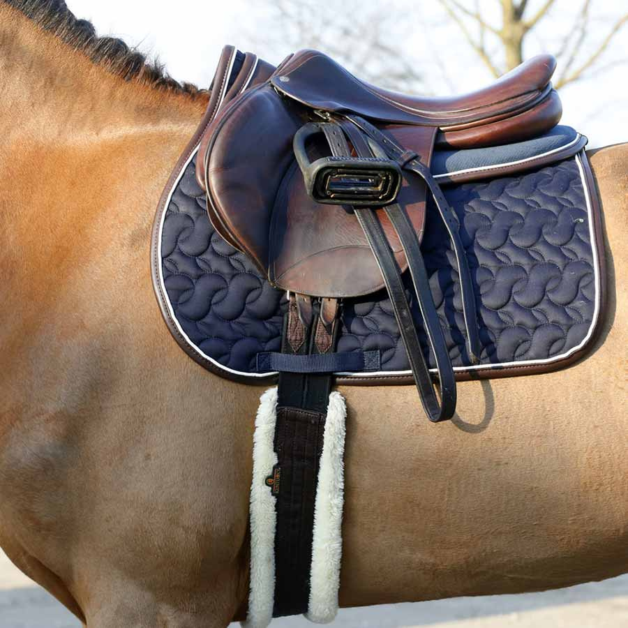 Sangle de selle en peau de mouton Noir