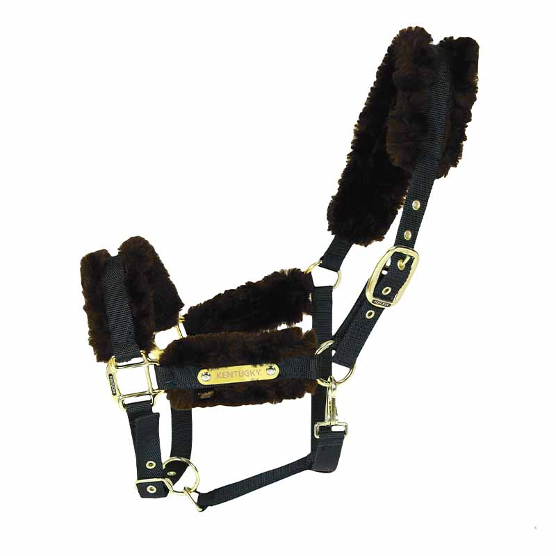 Licol en nylon avec peau de mouton Marron