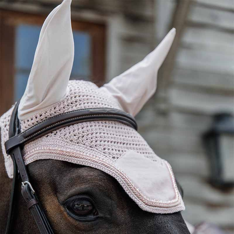 Bonnet Wellington Velours Perles Rose