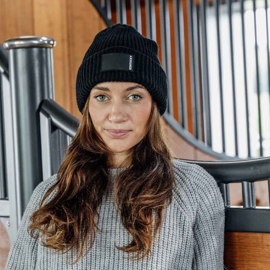 Casquette Beanie Logo en Caoutchouc Noir