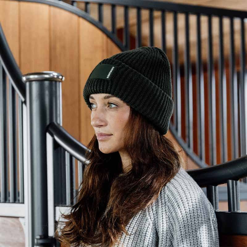 Casquette Beanie Logo en Caoutchouc Vert Foncé