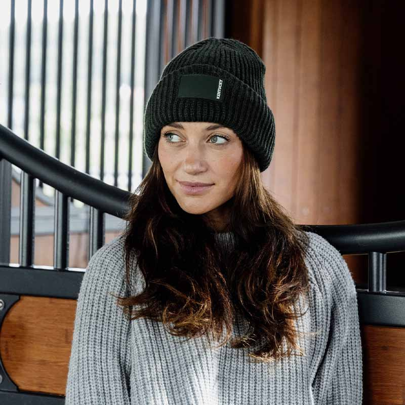 Casquette Beanie Logo en Caoutchouc Vert Foncé