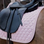 Tapis de selle dressage Onion Quilt Rubber Logo Rose pâle Tapis de selle dressage Onion Quilt Rubber Logo Rose pâle