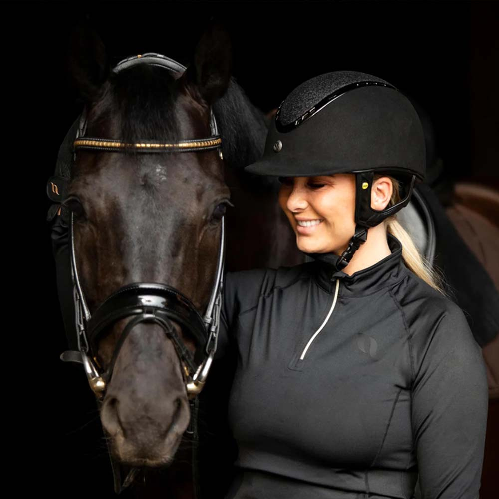 Casque d'équitation EQ3 Pardus avec vis Microfibre Pailletée Noir Sable