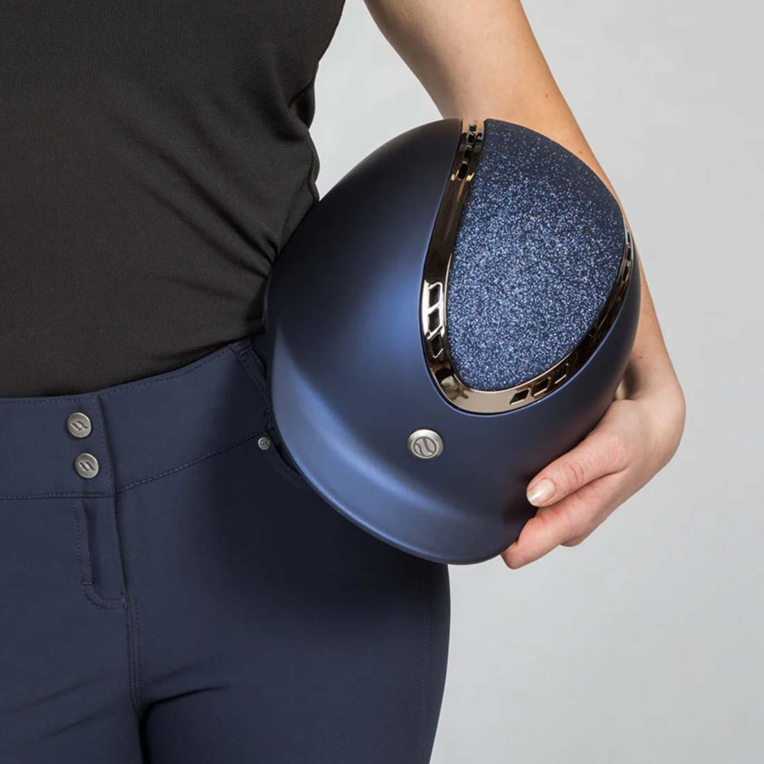 Casque d'équitation EQ3 Pardus avec vis Smooth Top Pailletée Bleu Marine Sable