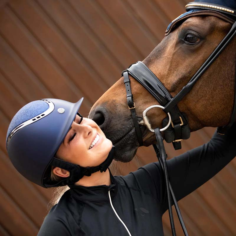 Casque d'équitation EQ3 Pardus avec vis Smooth Top Pailletée Bleu Marine Sable