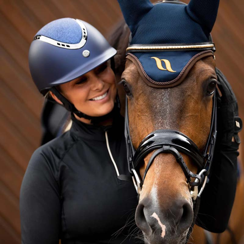 Casque d'équitation EQ3 Pardus avec vis Smooth Top Pailletée Bleu Marine Sable