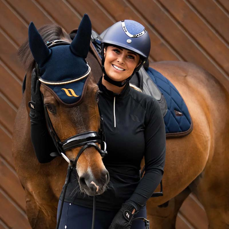 Casque d'équitation EQ3 Pardus avec vis Smooth Top Pailletée Bleu Marine Sable